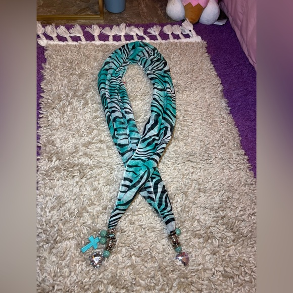 Zebra Print Scarf with Beaded Ends - Picture 1 of 5